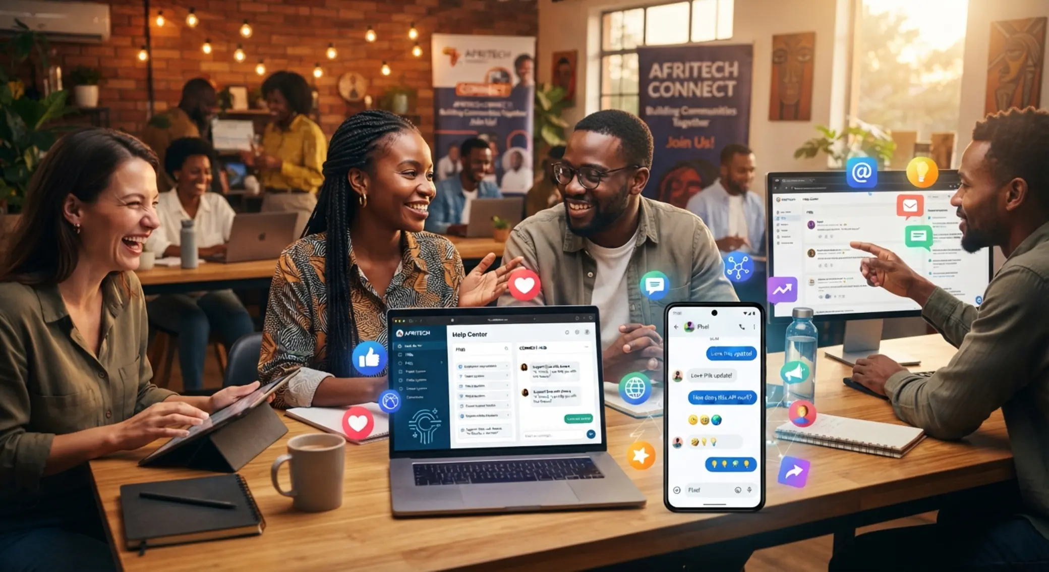 Community communication through support chat and social channels
