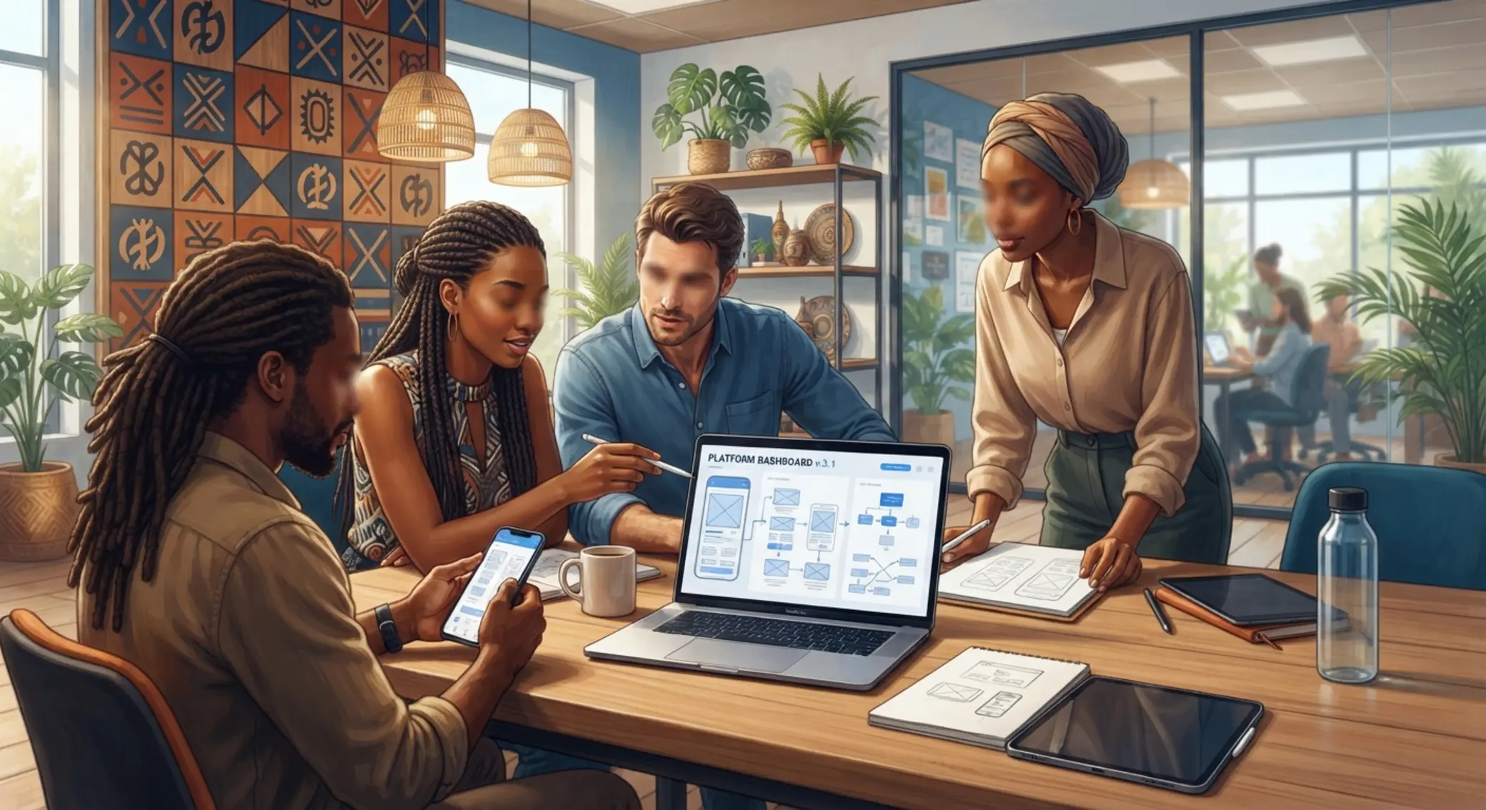 Creative product team working on mobile platform user experience