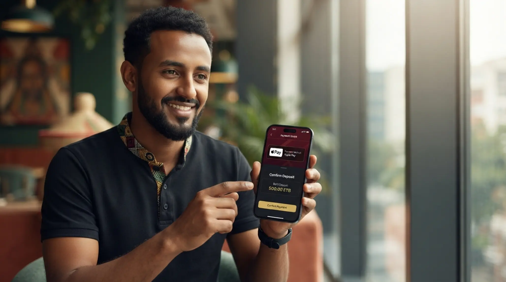 Mobile payment banner with iPhone and secure deposit theme for BetX users in Ethiopia