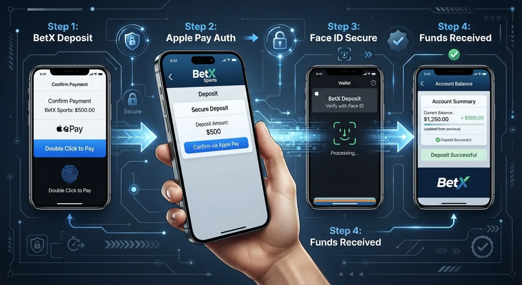 Step-by-step Apple Pay deposit process for BetX on Apple devices