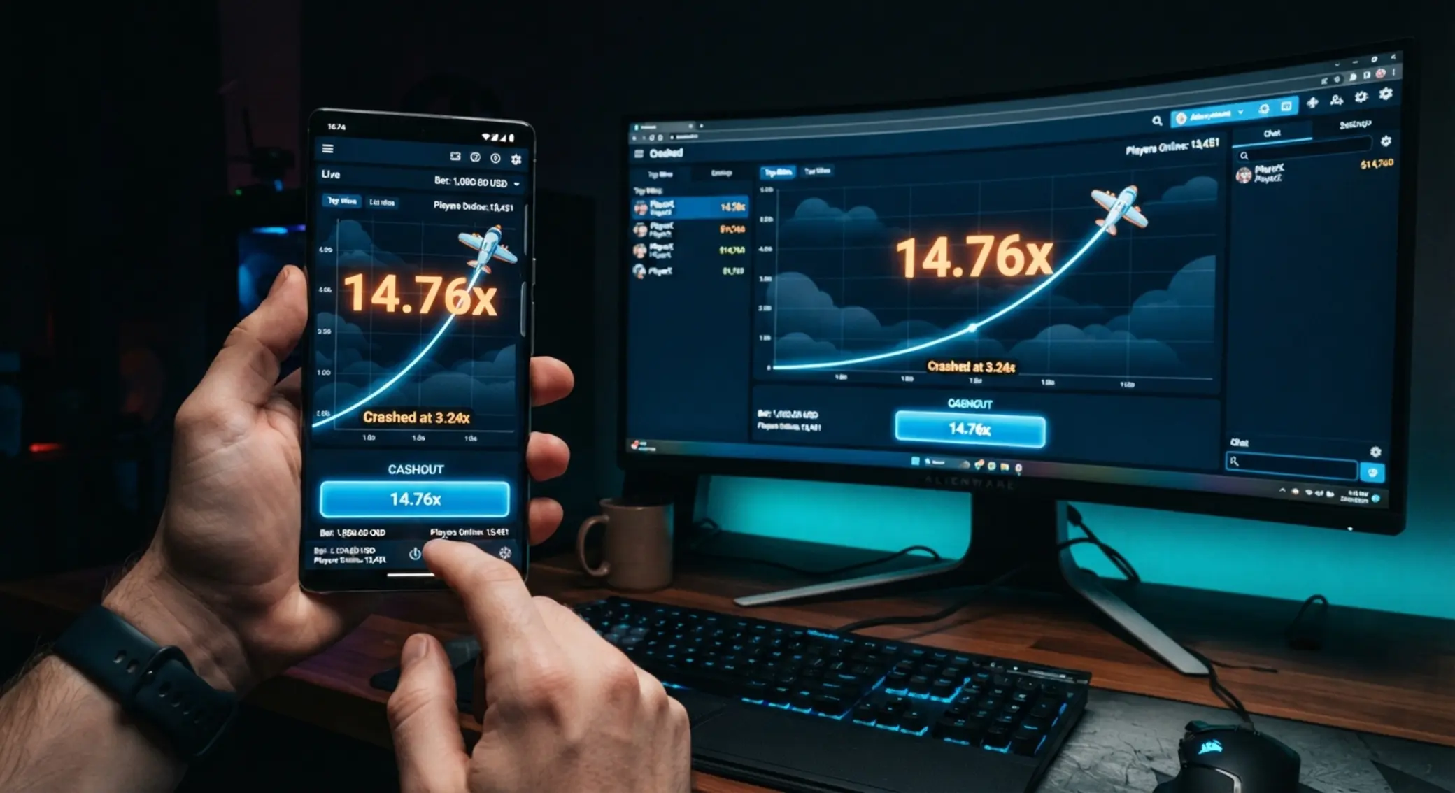 Aviator round interface with rising multiplier and cash out button
