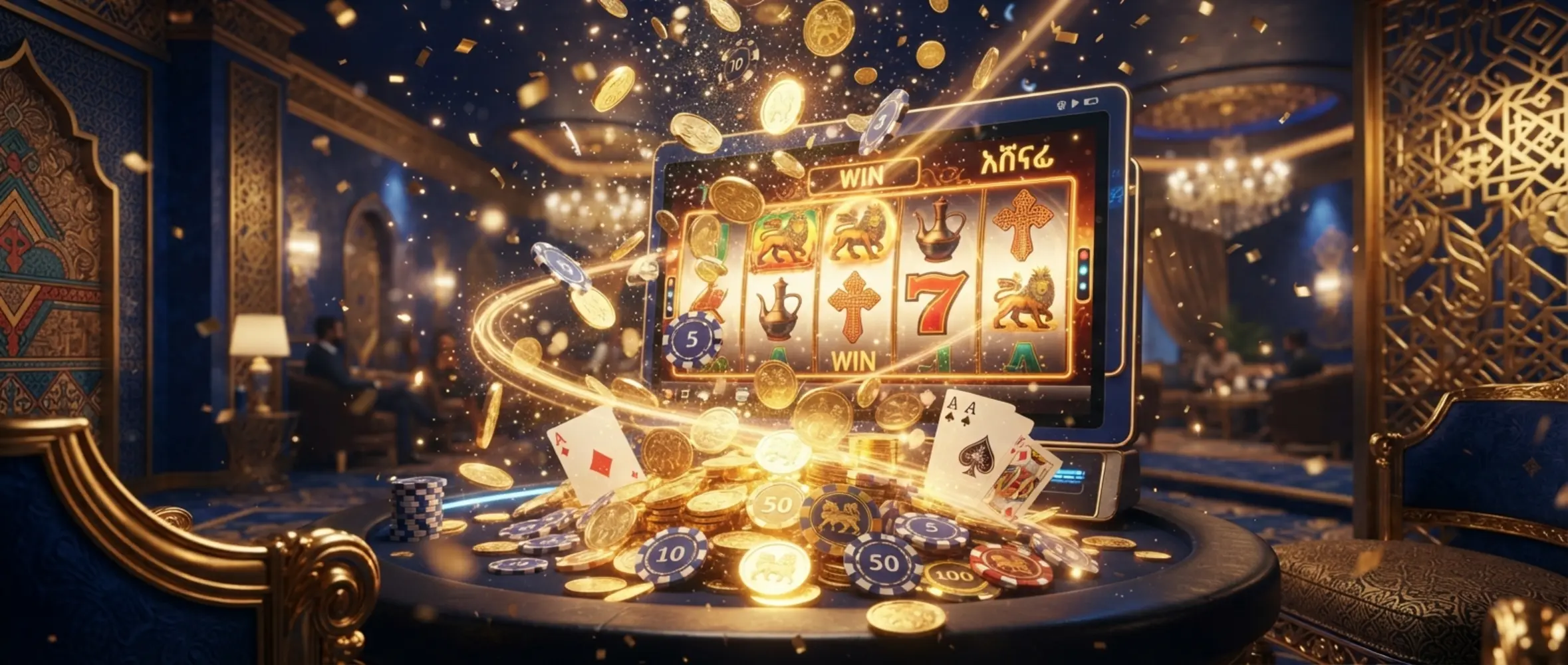 BetX Ethiopia themed promo banner with chips, cards, slots and Birr-inspired visuals