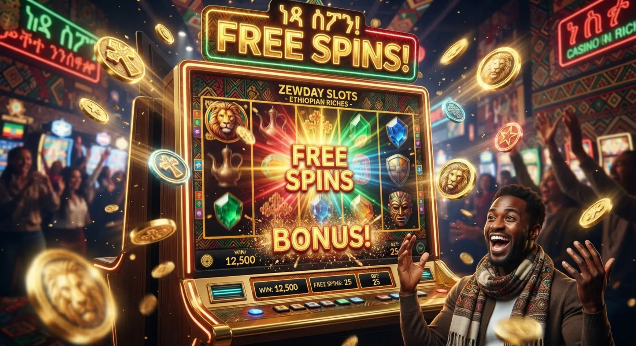 Free spins and ongoing promotions visual with slot reels