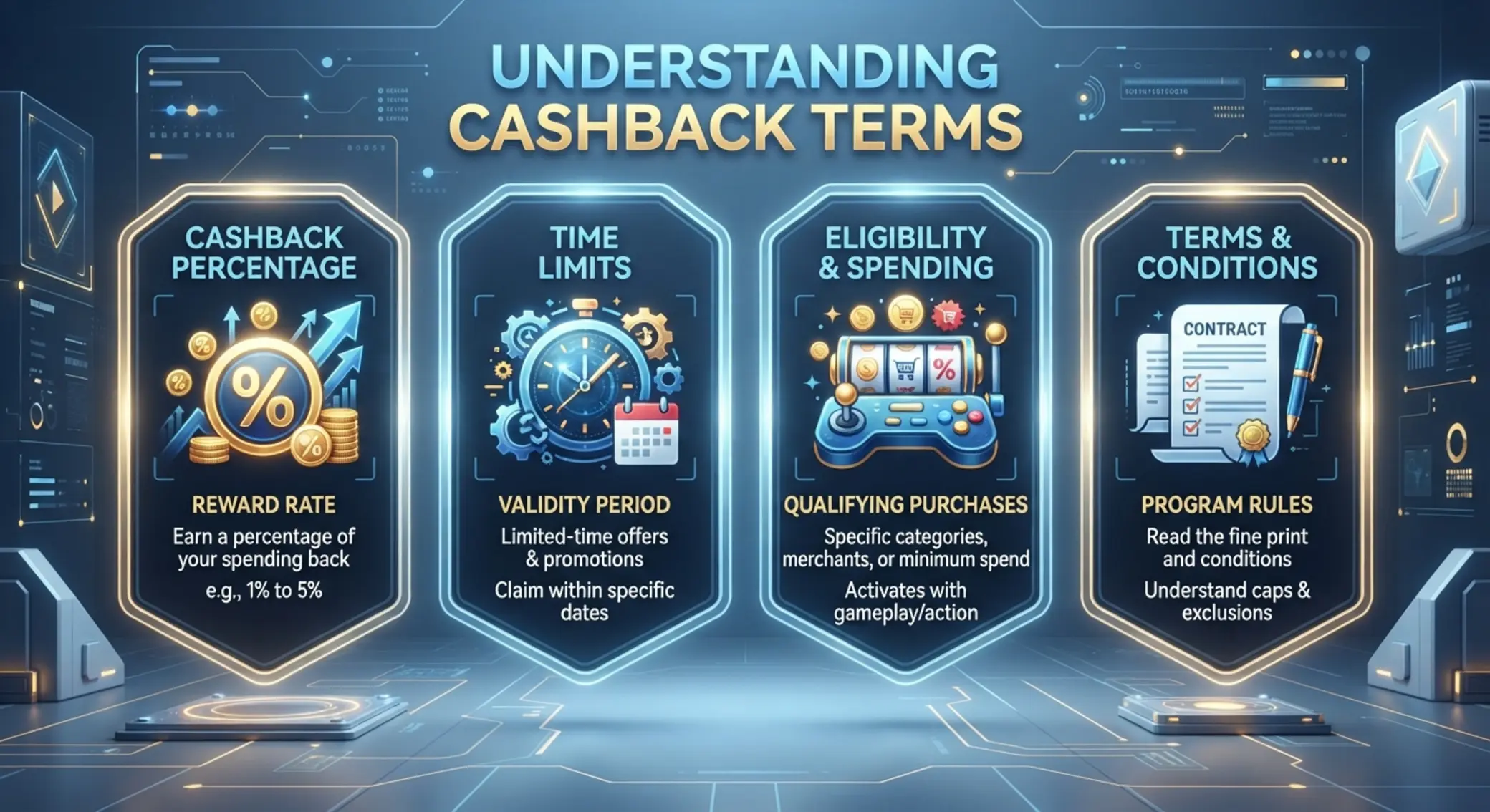 Infographic showing cashback percentage, validity, game eligibility and terms