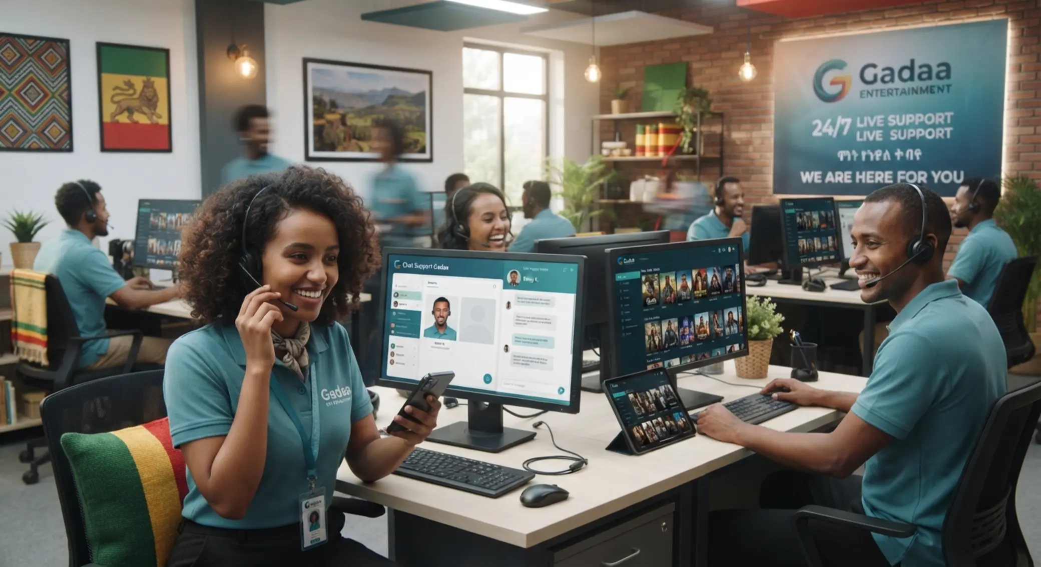 BetX Ethiopia support center banner with agents and mobile-desktop interface