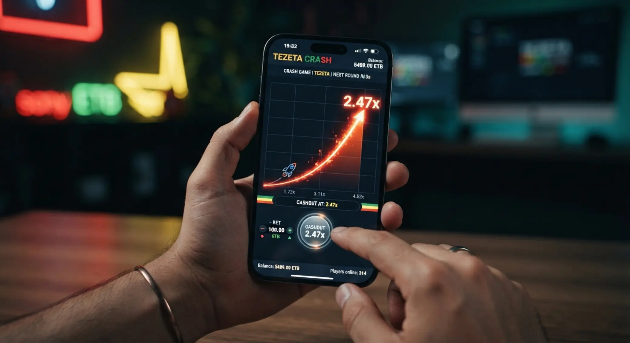 BetX crash game interface on mobile with rising multiplier