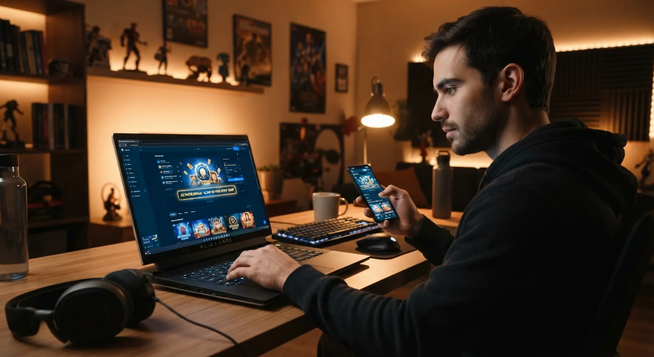 Player claiming free spins on mobile and desktop