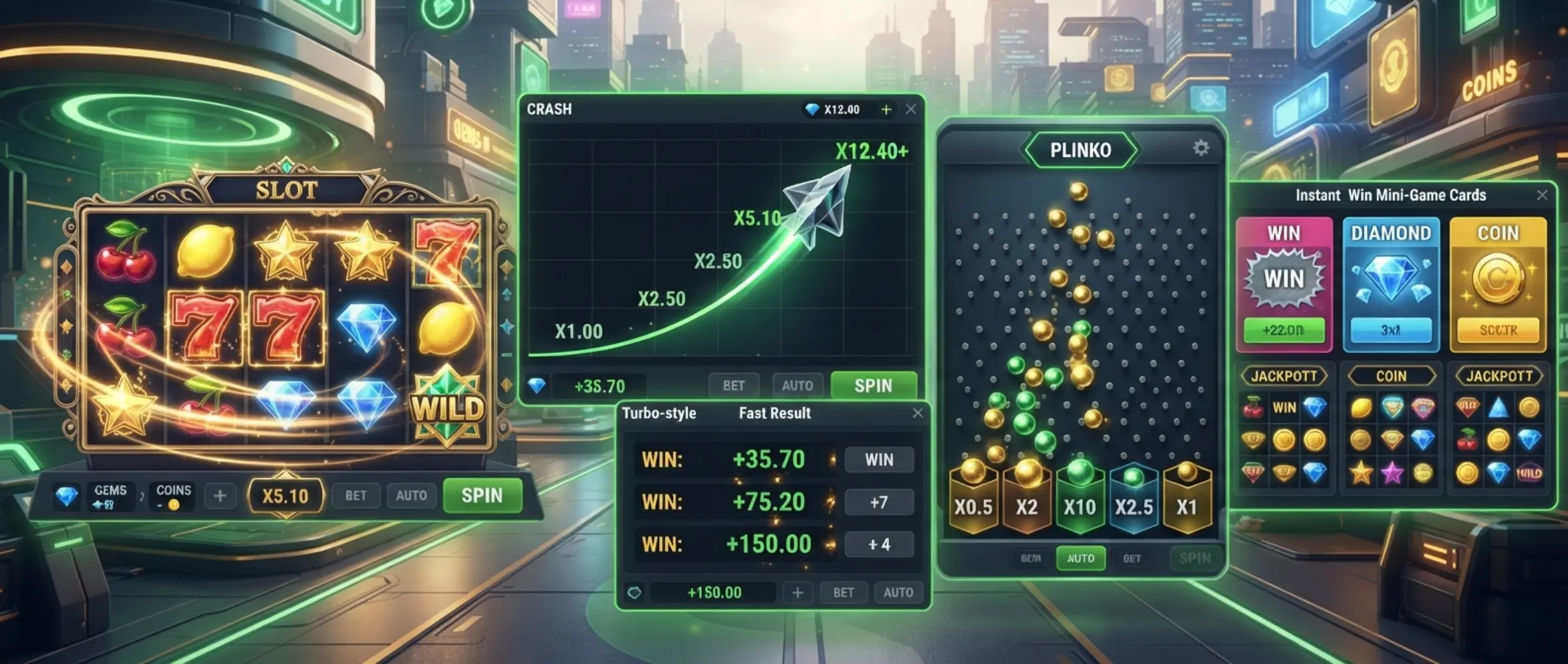 BetX games portal banner with slots, crash, turbo and plinko visuals