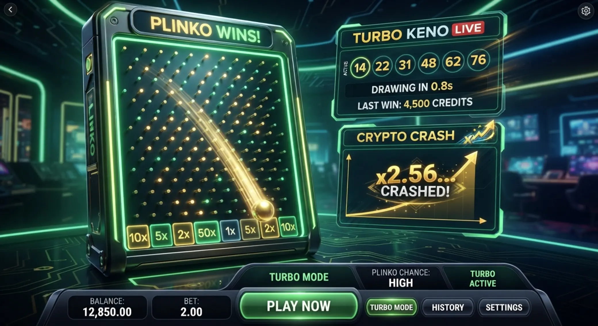 Plinko board and turbo game interface visual