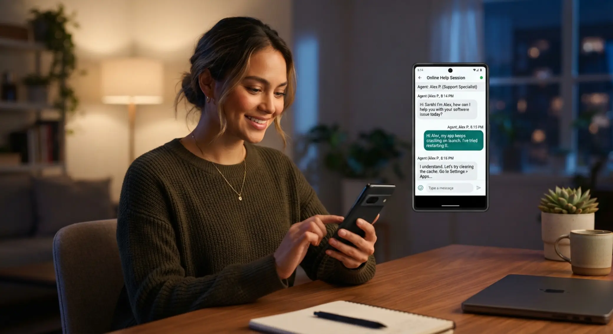 User receiving online support on iPhone