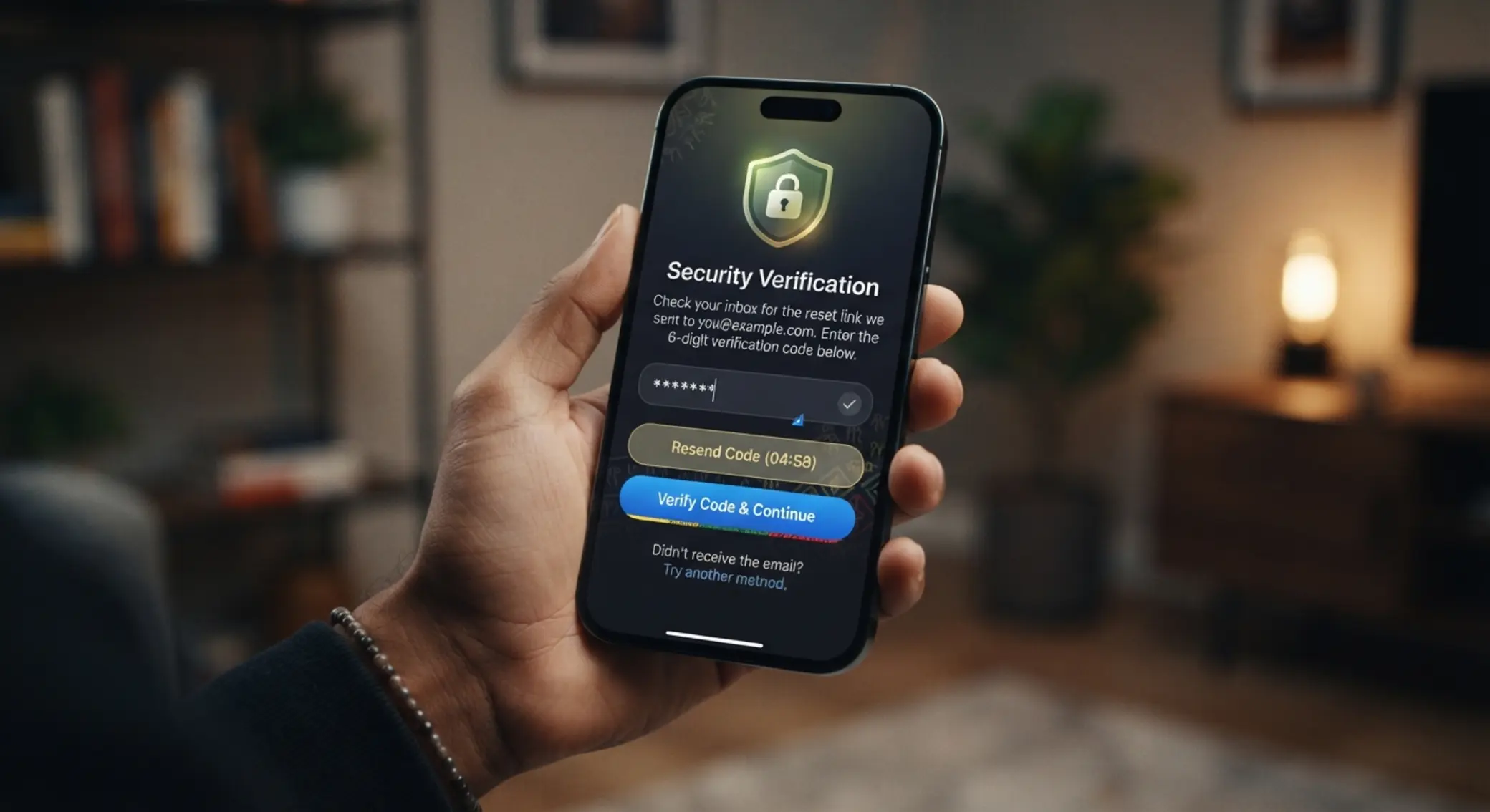 Mobile password recovery screen for account access reset