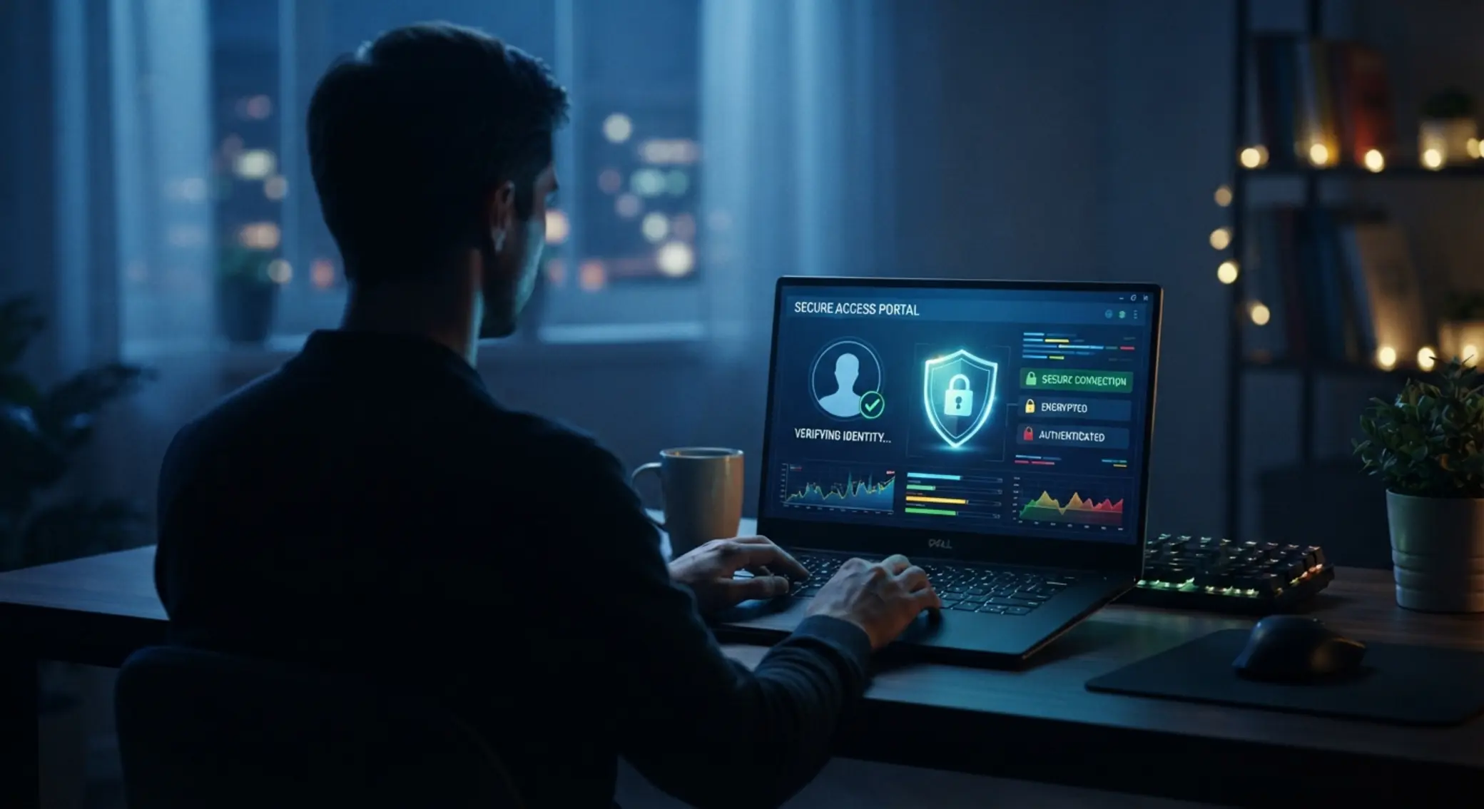 Safe account login concept with shield lock and secure connection
