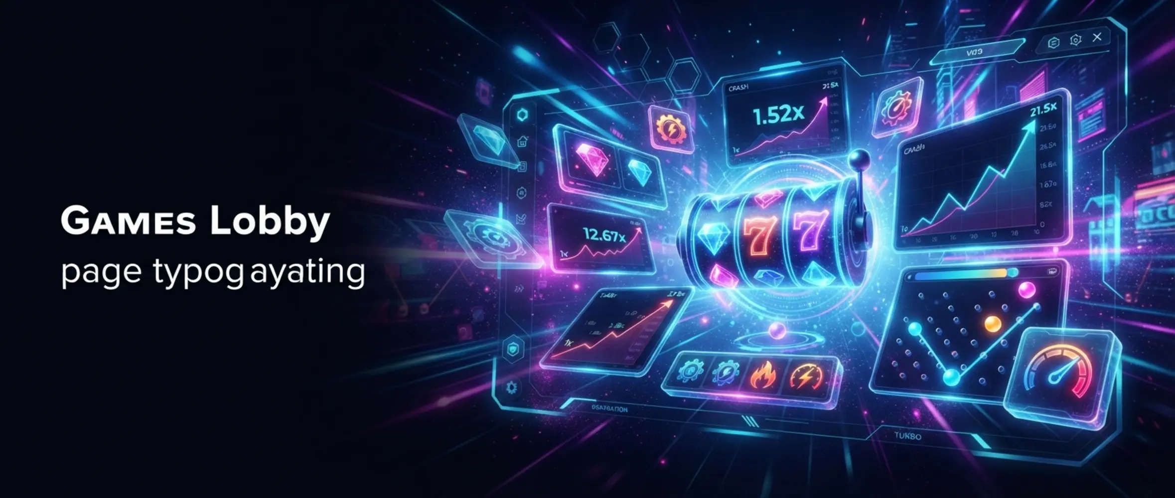 Neon-style new games lobby banner with mixed game categories