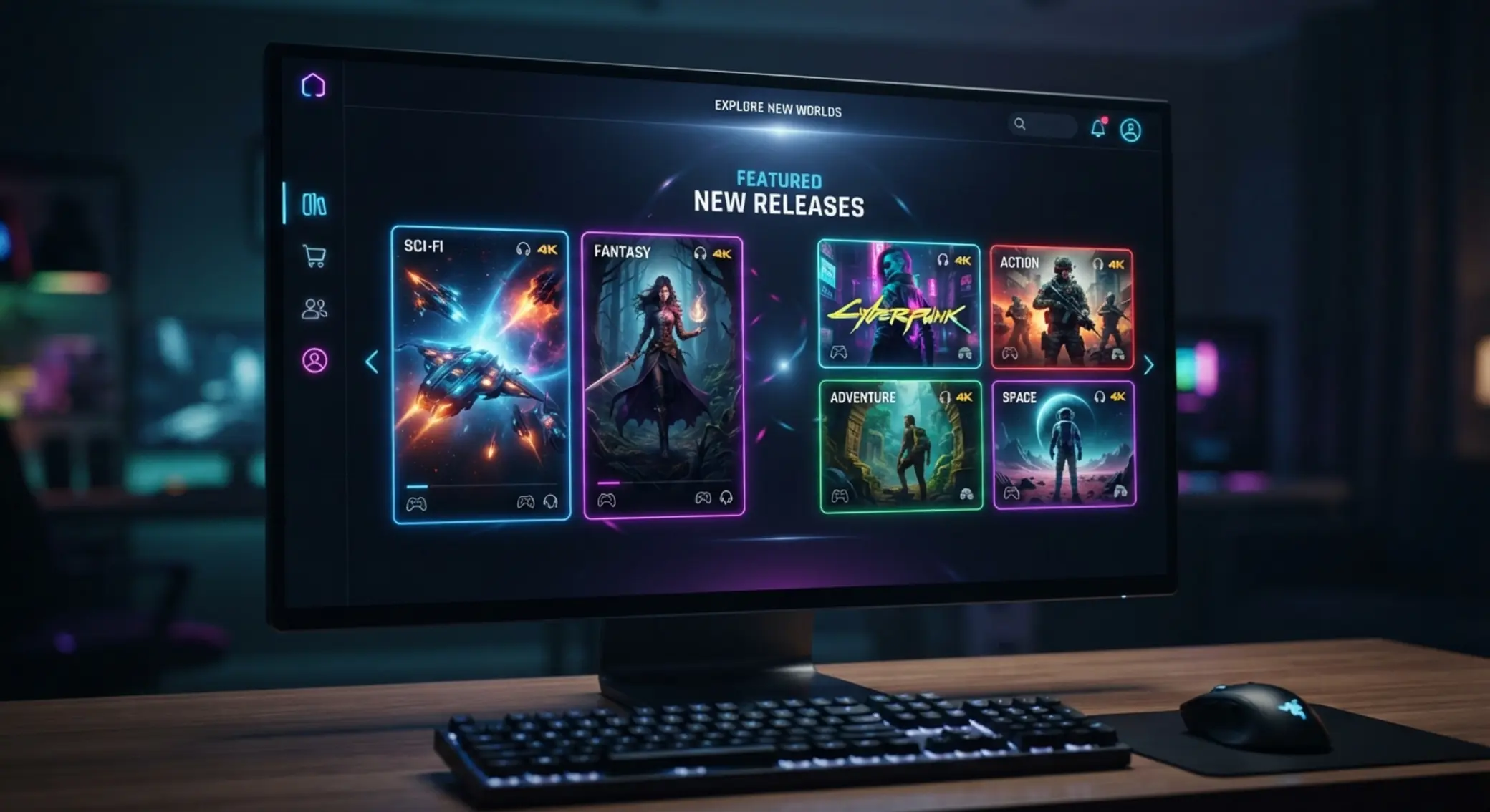 Desktop lobby interface showing a highlighted new games section