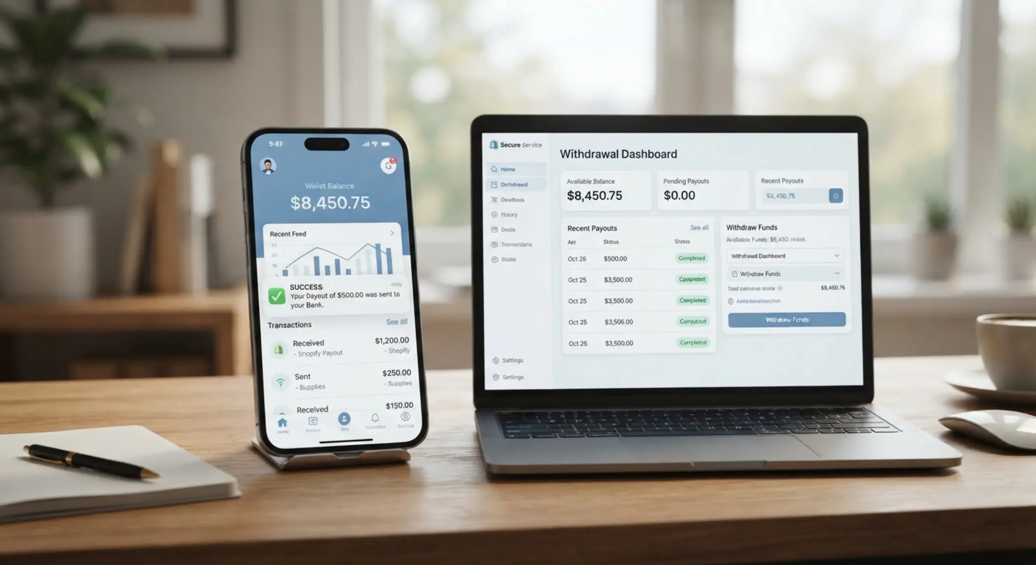 Digital wallet and withdrawal screen overview for secure payouts