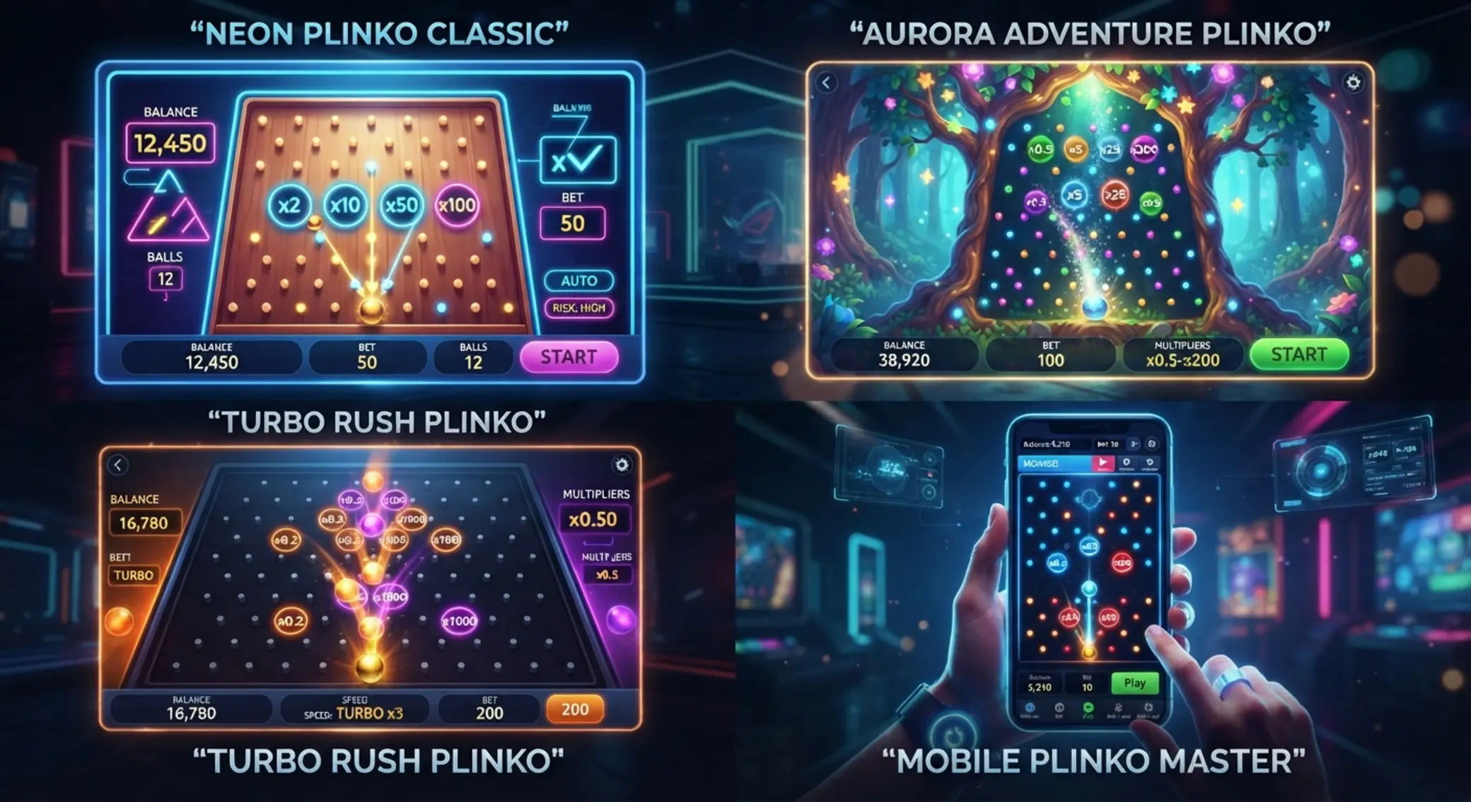 Different Plinko game styles available in the BetX lobby
