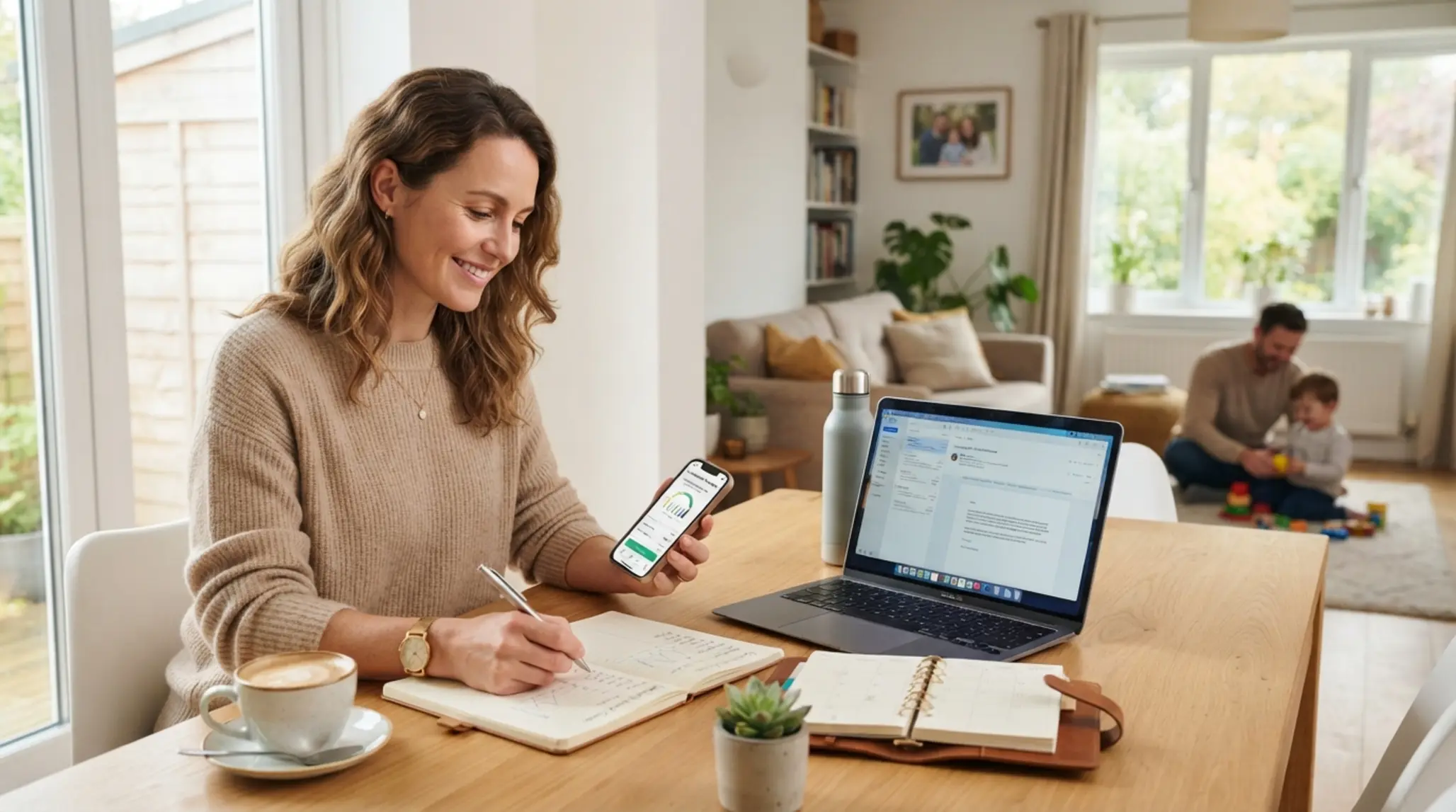 Adult user calmly reviewing personal limits on a smartphone in a home setting
