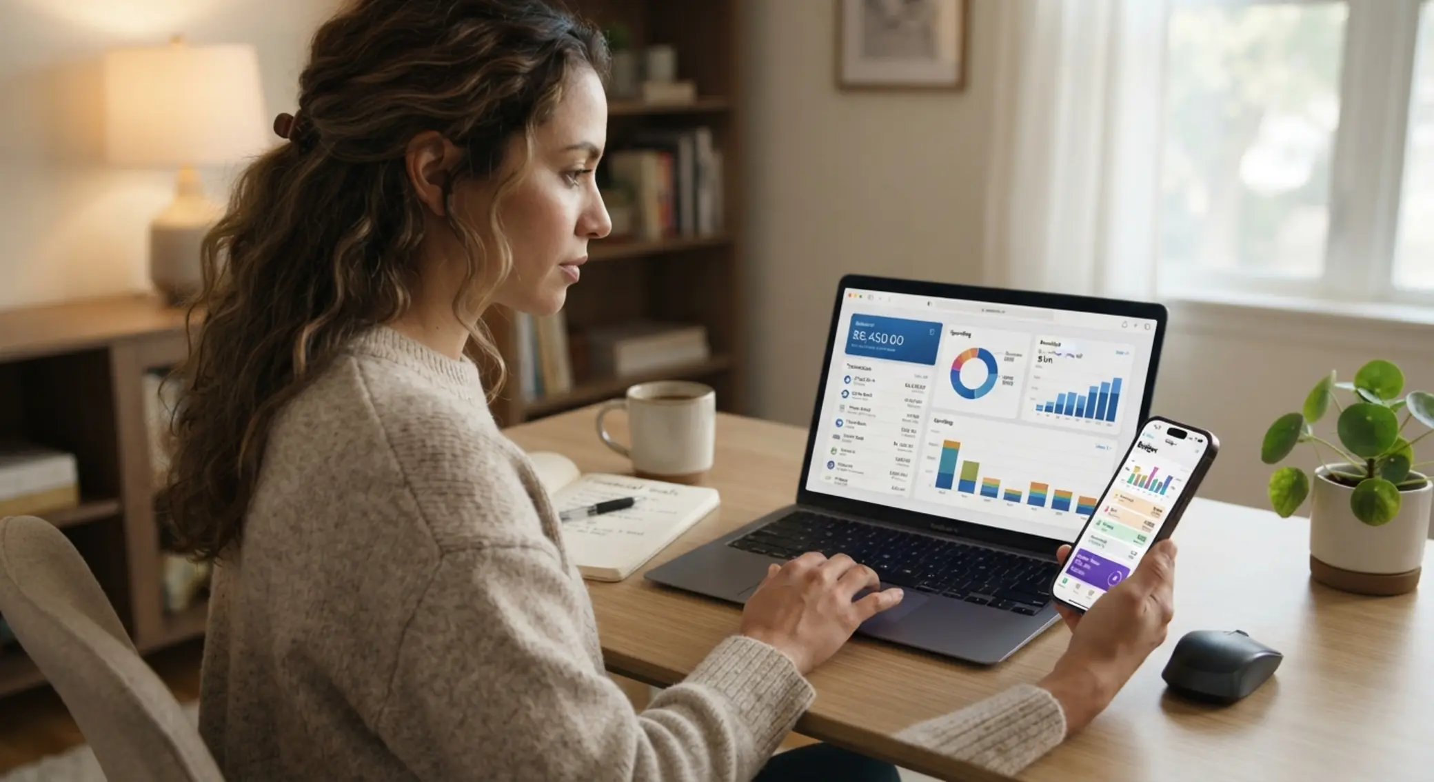 User reviewing budget and time control tools on devices
