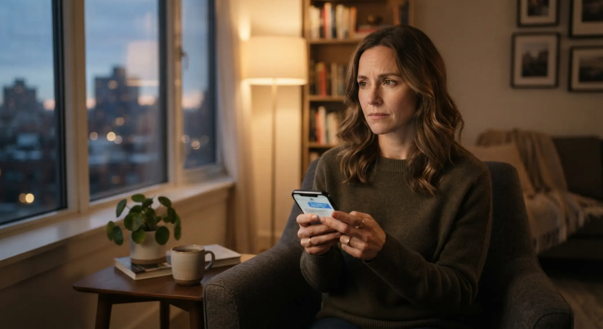 Adult reflecting on personal play habits while looking at phone