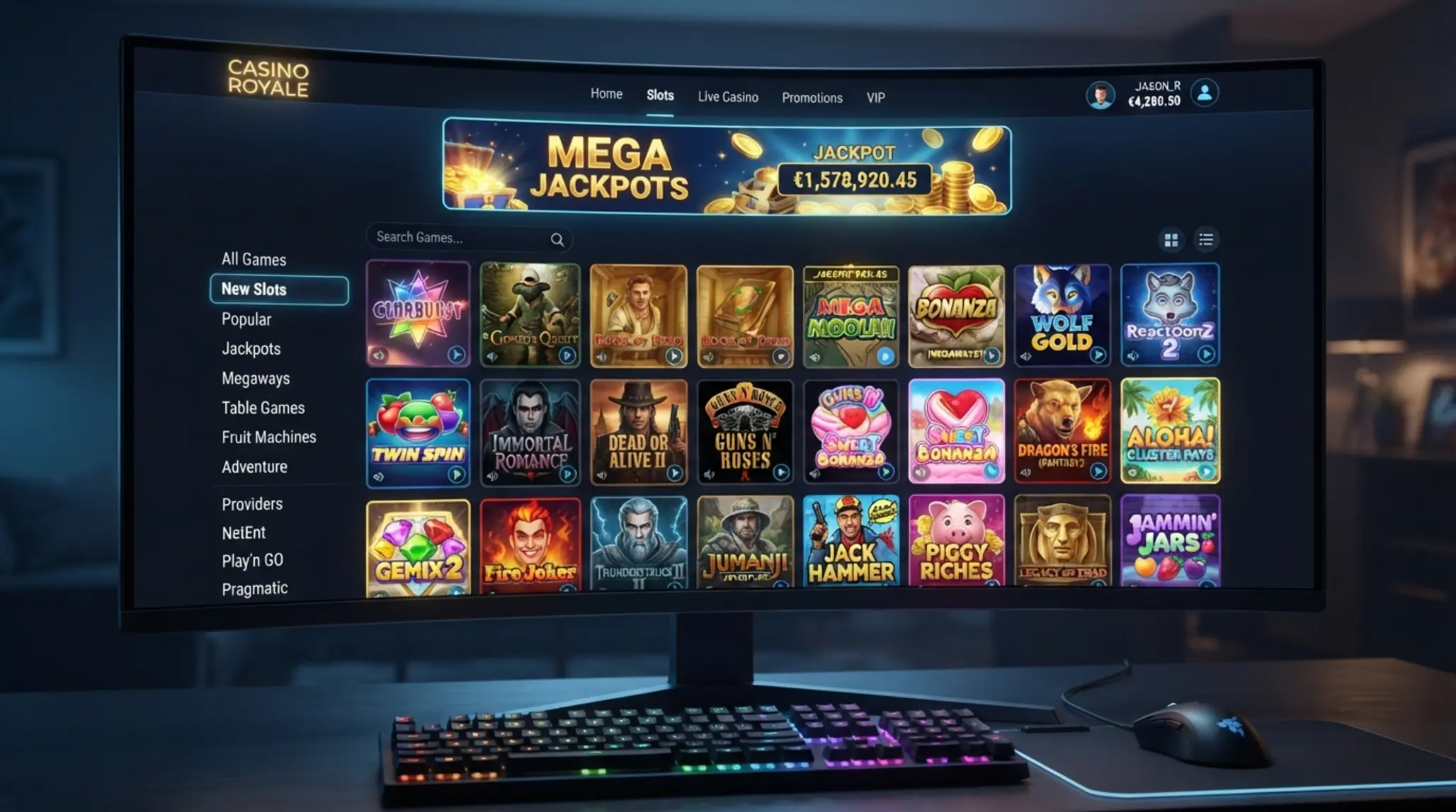 BetX slots lobby interface with grid layout and colorful game icons