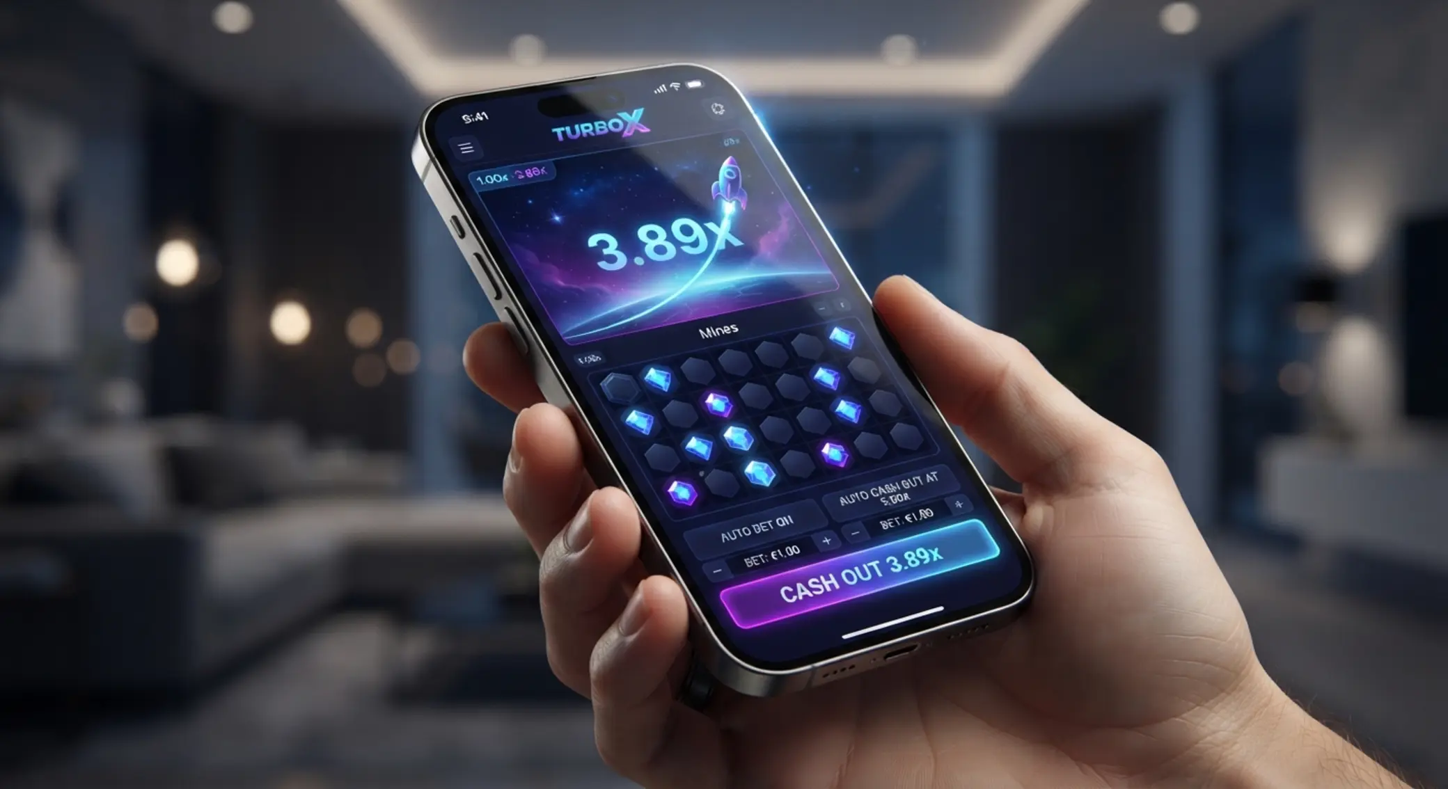 Smartphone showing BetX-style turbo game interface